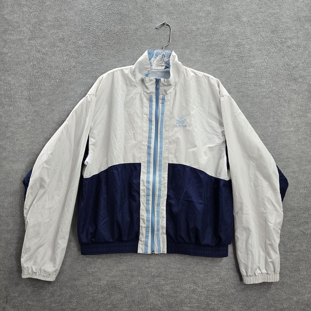 VINTAGE Adidas Men Jacket M White 90s Nylon Polyester Logo Embroidery Track READ